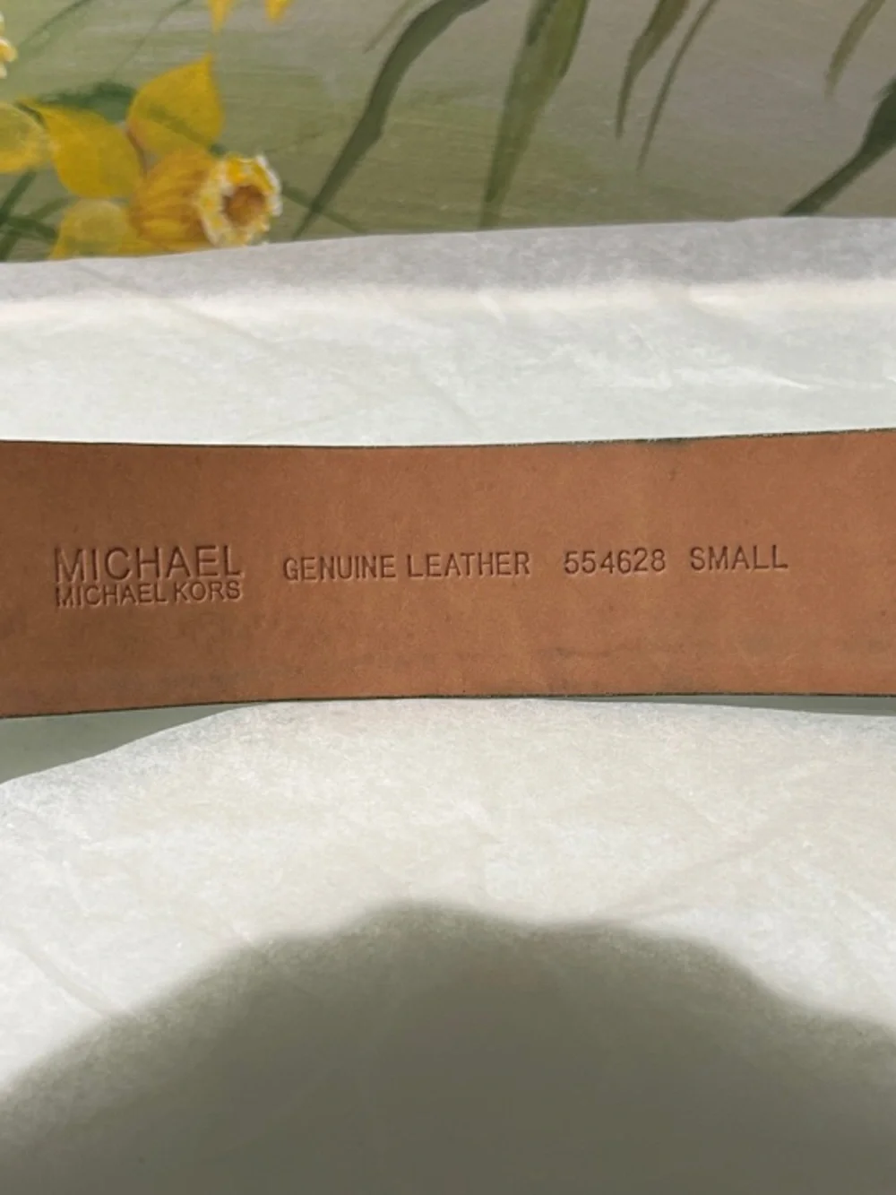 Michael Kors Olive Green Wide Crinkle Patent Leather Belt with Brass Buckle